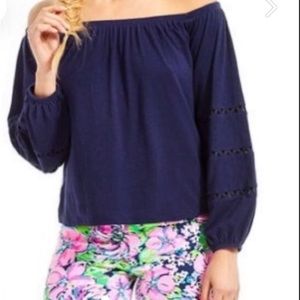 Lily Pulitzer Blue Katt Over The Shoulder Top - Size XXS